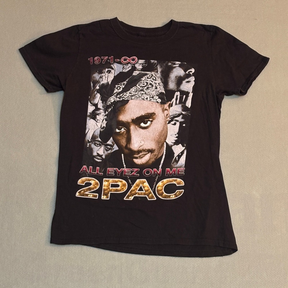 2Pac All Eyez On Me Graphic T-Shirt Mens Small Black Short Sleeve Hip Hop Tee